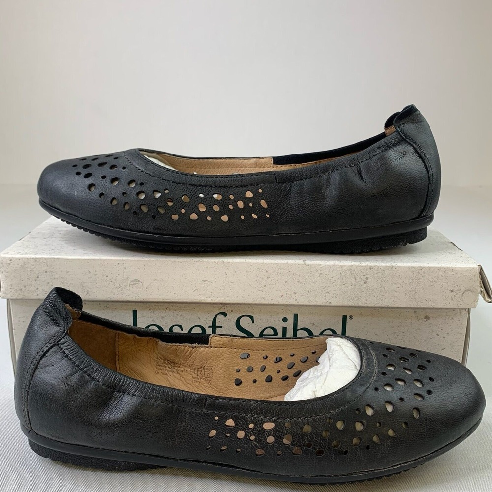 Josef Seibel Women Pippa 9 Ballet Flats Black Perforated Slip-On Shoes Sz 6.5/37